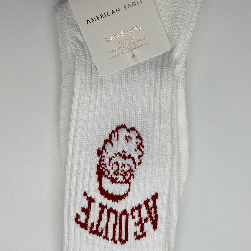 American Eagle Socks Mens One Size White Dad Santa Graphic Crew Ribbed Holiday